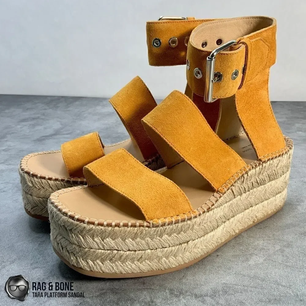RAG & BONE TARA ESPADRILLE PLATFORM SANDAL MARIGOLD SUEDE WOMEN’S SIZE 7 YELLOW